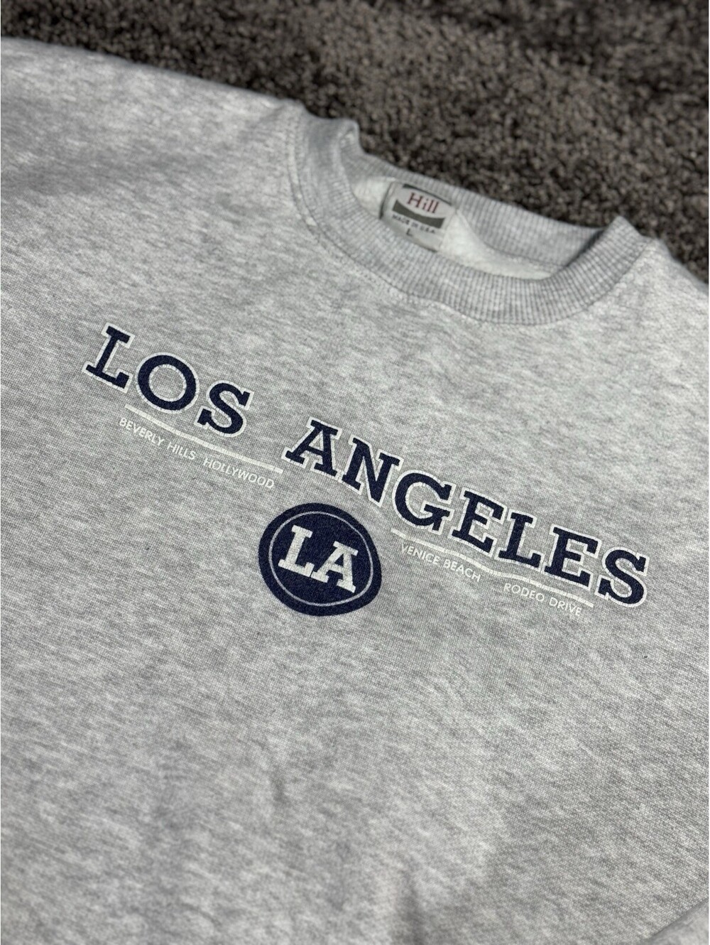 Vintage 90’s Sweater Streetwear Mens Sz L Gray Los Angeles Pullover Crewneck